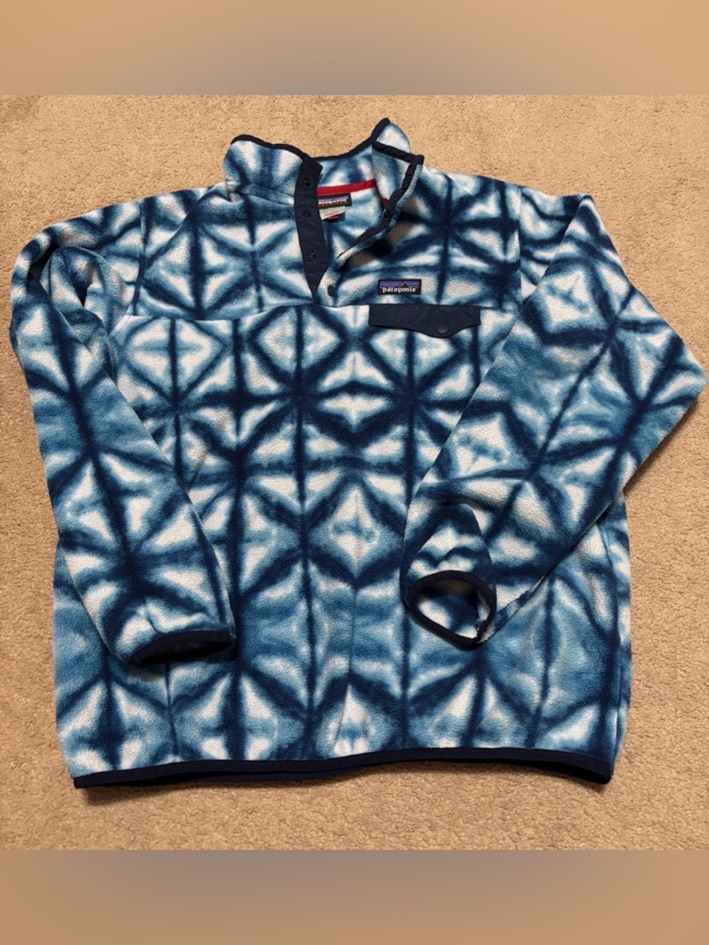 Patagonia Synchilla Snap-T Fleece Pullover Diamond Dye Shibori Blue Size Large